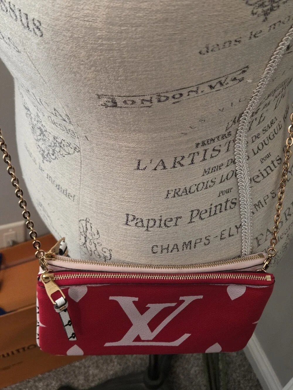Authentic LV Double Zip Pochette Giant Monogram Pink Red White Crossbody Bag